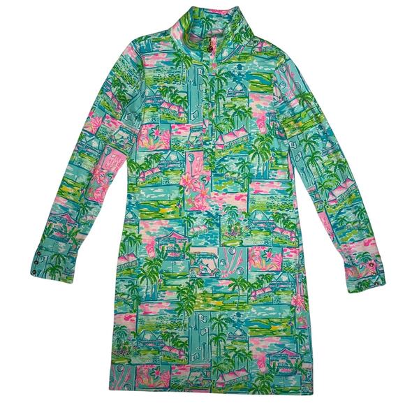 Lilly Pulitzer Claudia UPF 50+ fabric, High Tide Navy Honda print dress large - Picture 2 of 15